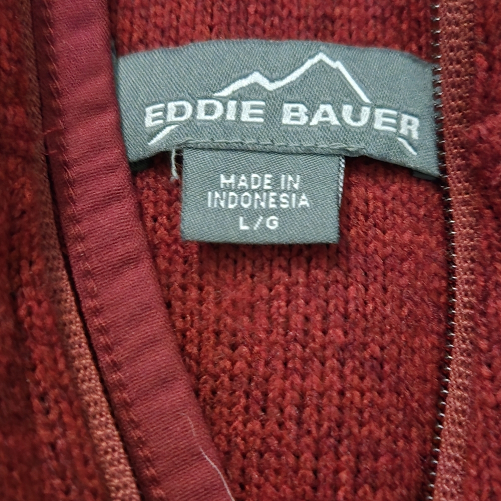Eddie Bauer Men’s Burgundy Heather Fleece-Lined Quarter-Zip Pullover - Size L - Picture 4 of 4